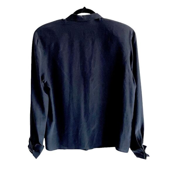 JONES NEW YORK Vintage Black Silk Button Front Ruffle Blouse 8 - Picture 7 of 9